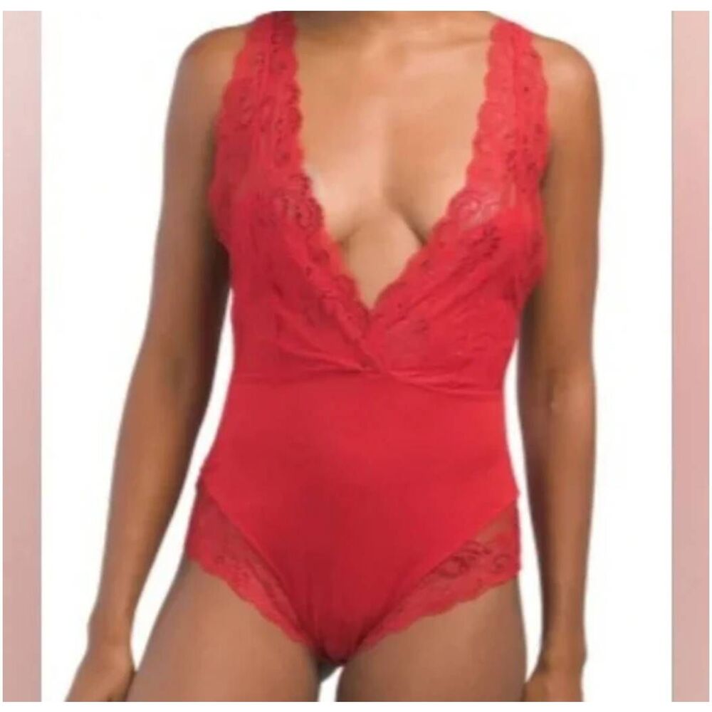Marilyn Monroe Lacey Red Deep Plunge Intimates BodySuit Size M NEW